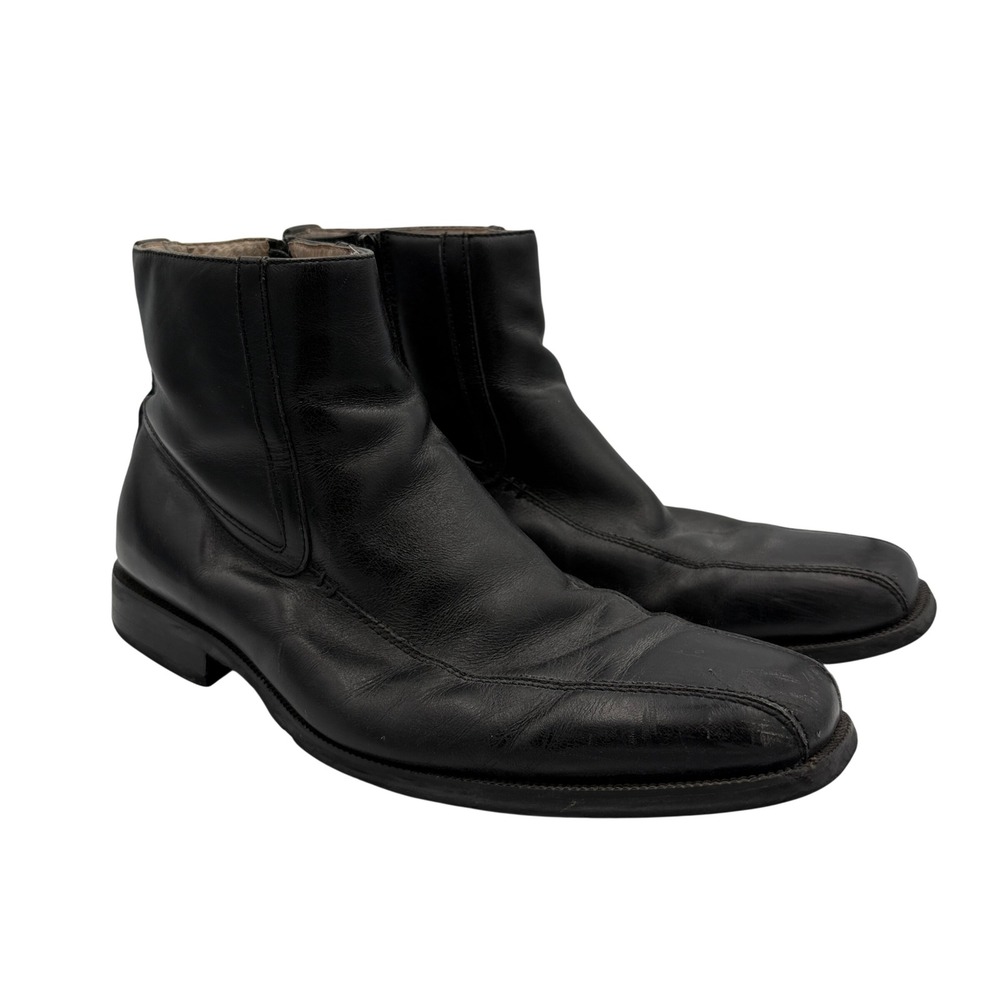 Florsheim Ankle Boots Side Zip Square Toe 11.5 D Black Leather Dress 14073-001